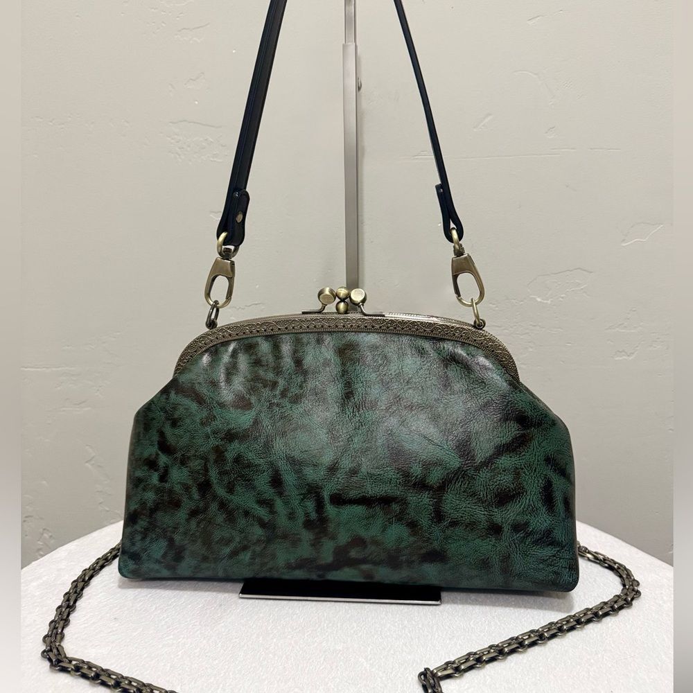 Vintage Style Handsewn Cowhide Leather Double Kiss-lock Frame Bag, Crossbody